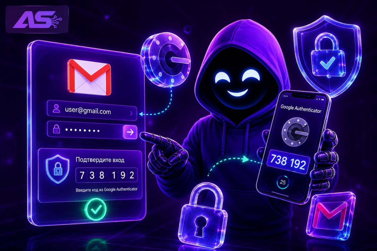 Вход в Google (Gmail) аккаунт с активированной 2FA защитой (Google Authenticator)